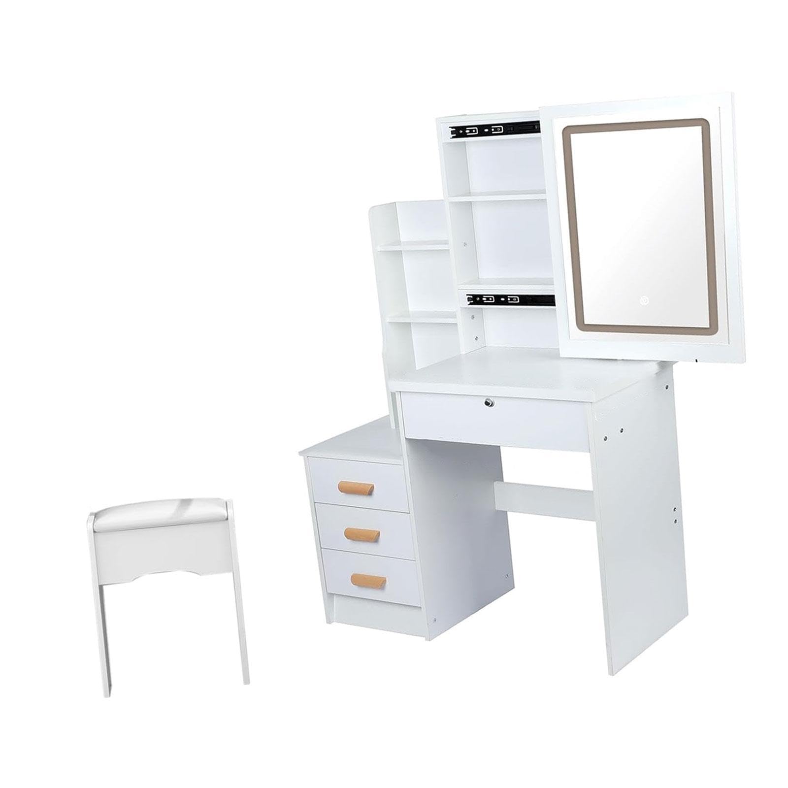Vanity Desk with Sliding Lighted Mirror Dressing Table for Bedroom Dormitory-image-25