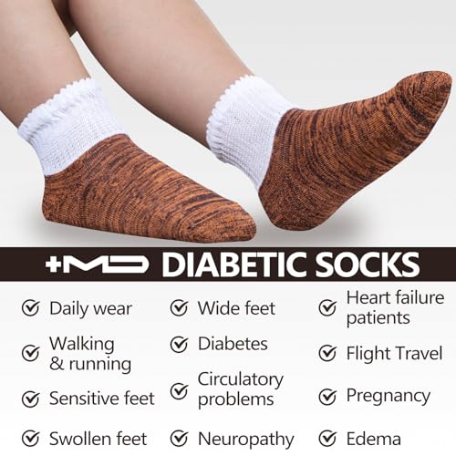 Image of +MD Bamboo Viscose Ankle Diabetic Socks for Men & Women, 6 Pairs, Soft Cushioned, Non-Binding Loose Top, Extra Wide