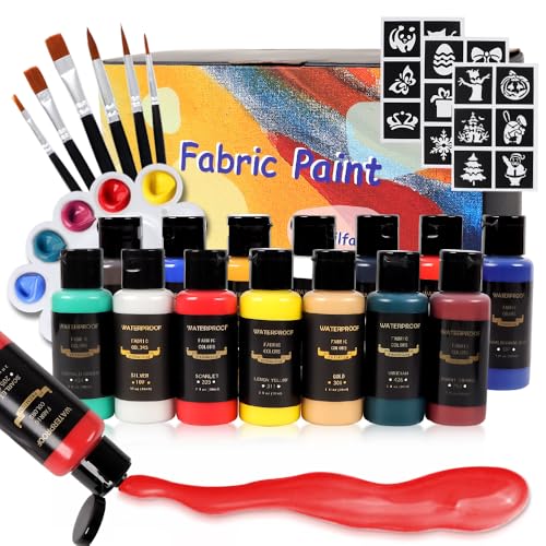 LiBozd Juego de 14 colores para tela, lavable a máquina y secado rápido, pintura textil no tóxica para niños con pincel, pintura textil ecológica para manualidades, camisetas (14 x 30 ml)