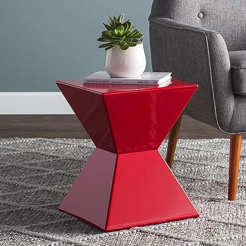 Image of Wooden Block Accent Side Table in Antique Wooden Design, Fully Assembled, End, Bedside Table and Nightstand, for The Living Room and Bedroom-Red