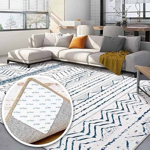 Nakagishi 8x10 Large Soft Machine Washable Boho Living Room Rugs with 12 Pcs Rug Tape Set Cover
