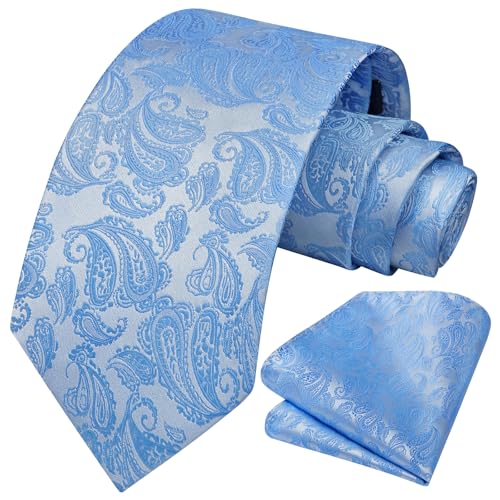 Image of HISDERN Ties for Men Paisley Tie and Pocket Square Woven Classic Floral Mens Ties Handkerchief Set Wedding Party Necktie