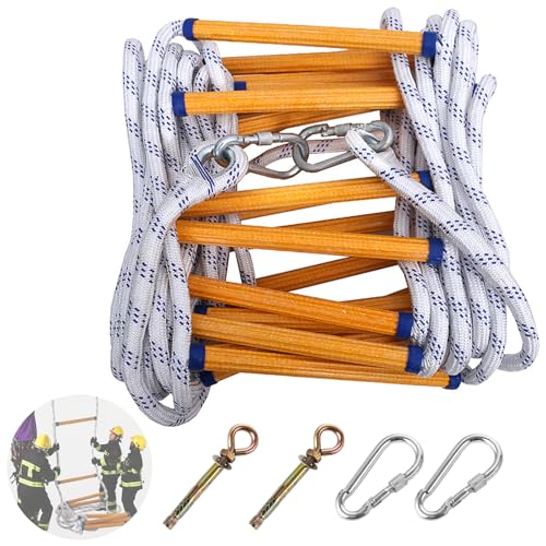 Oungy Tragbare Feuerleiter Strickleiter, 5m Feuerleiter Sicherheitsleiter, Strickleiter Erwachsene mit Karabinern, Tragfähigkeit bis 300 kg, Rettungsleiter für Outdoor Balkon Fenster Geländer