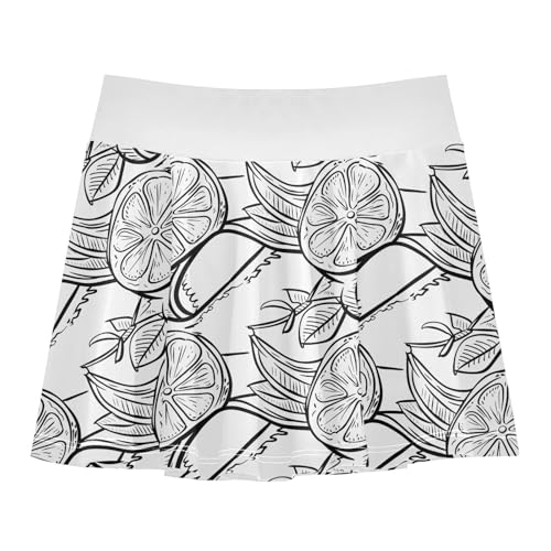 visesunny Girls Flowy Pleated Skirt Black Line Lemon Fruit Tennis Golf Fashion Short Skorts for Casual Dance Outfit