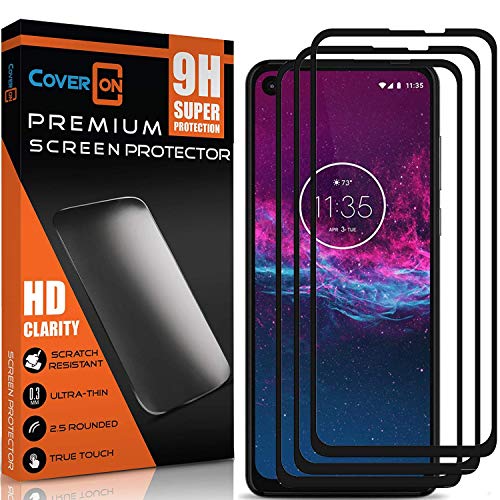 Coveron [3 Pack] Tempered Glass For Motorola Moto One Action/Moto One Vision Screen Protector, Anti-Scratch Edge To Edge Black Rim Coverage #TOP11