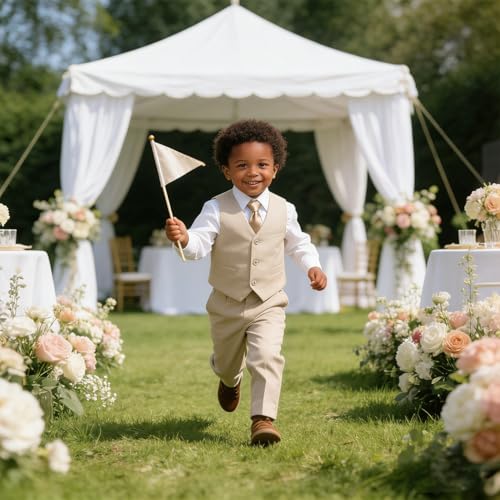 Image of Baby Boy Formal Suit for Toddler Infant Tuxedo Dress Suits | Little Gentleman, Wedding Ring Bearer Outfit, Vest Pants Long-Sleeve Shirt Tie, Birthday Party Christmas Prom, Classic
