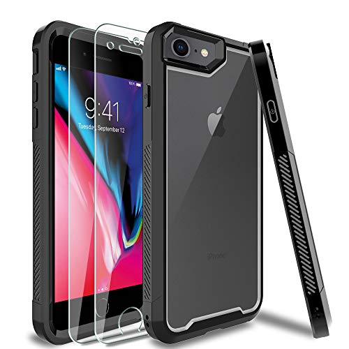 HATOSHI iPhone 7, iPhone 8 Case with Screen Protector Tempered Glass[2 Pack], [Dual