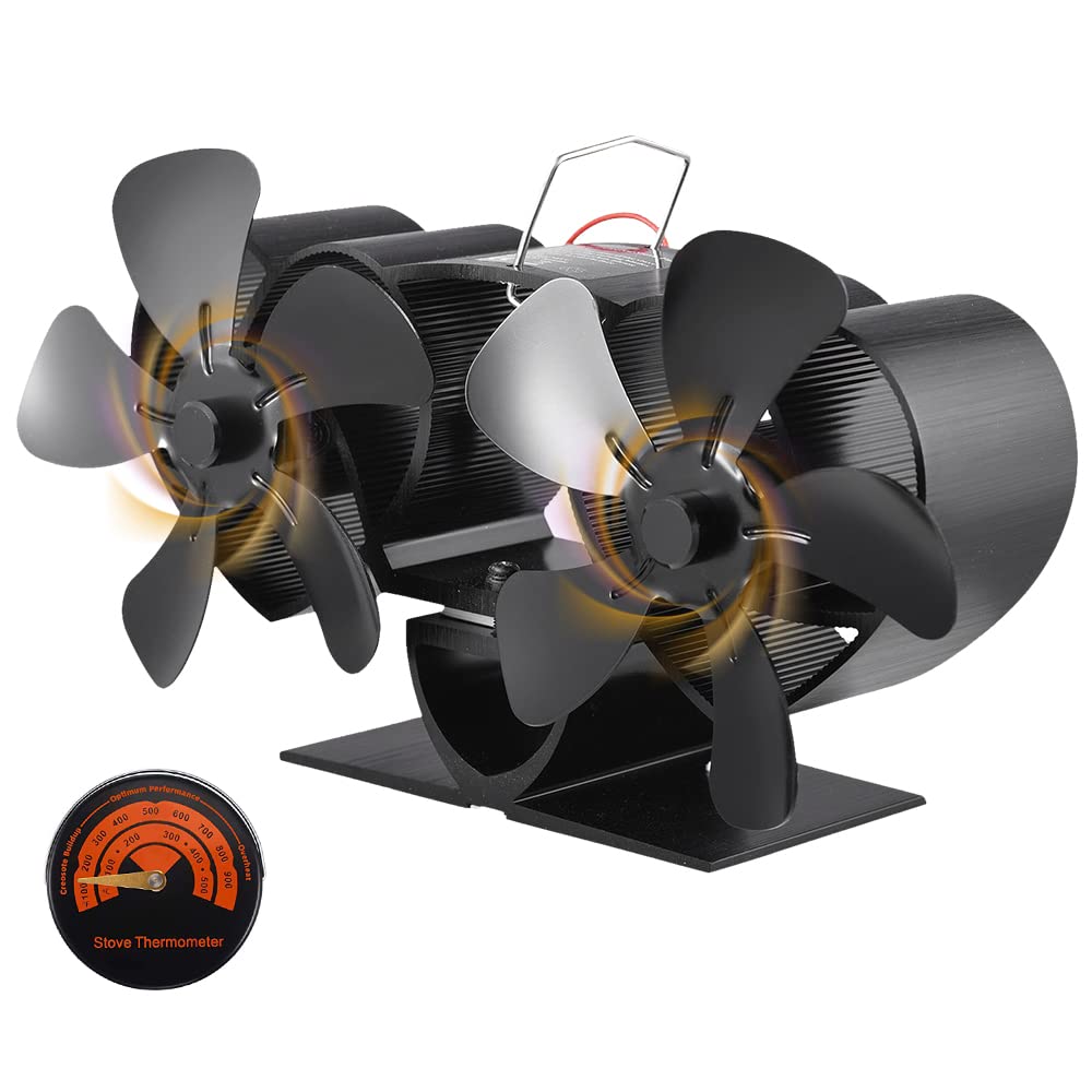 YALIYADual-Motor Stove Fan 10 Heat Powered Stove Fan Fireplace Fan Non-Electric Quiet Operation for Wood Burning Stove/Pellet/Log Black