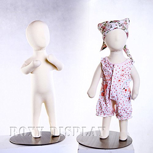 (JF-CH03M) Roxy Display Child Body Form 3 Month White Jersey Form Cover,with Head, Flexible arms, Fingers & Legs, Metal Base Fabric.