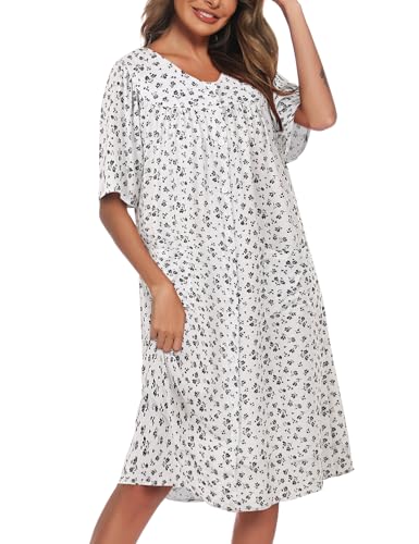 Image of COSUNIONY House Dresses for Women Cotton Short Sleeve House Coat Buttons Down Dusters Robe with Pockets S-XXL