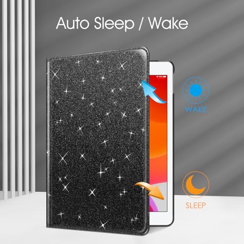 Image of Fintie Rotating Case for iPad 9th Generation (2021) / 8th Generation (2020) / 7th Gen (2019) 10.2 Inch - 360 Degree Rotating Stand Cover with Pencil Holder, Auto Wake Sleep, Glittering Black