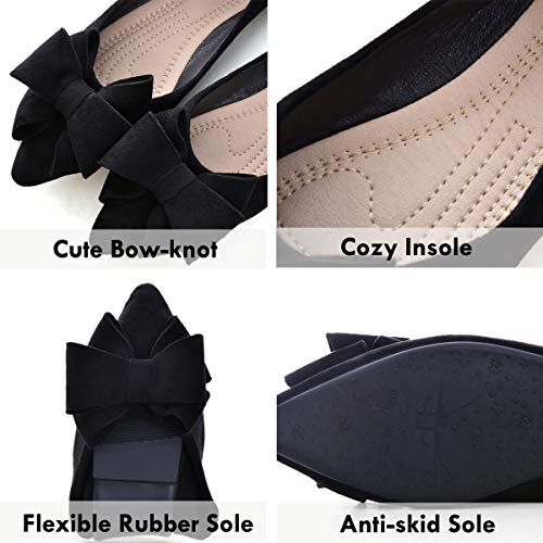 Sailing Lu Bow-Knot Ballet Flats Womens Pointy Toe Flat Shoes Suede Dress Shoes Wear To Work Slip On Moccasins Black Size 9 #TOP4