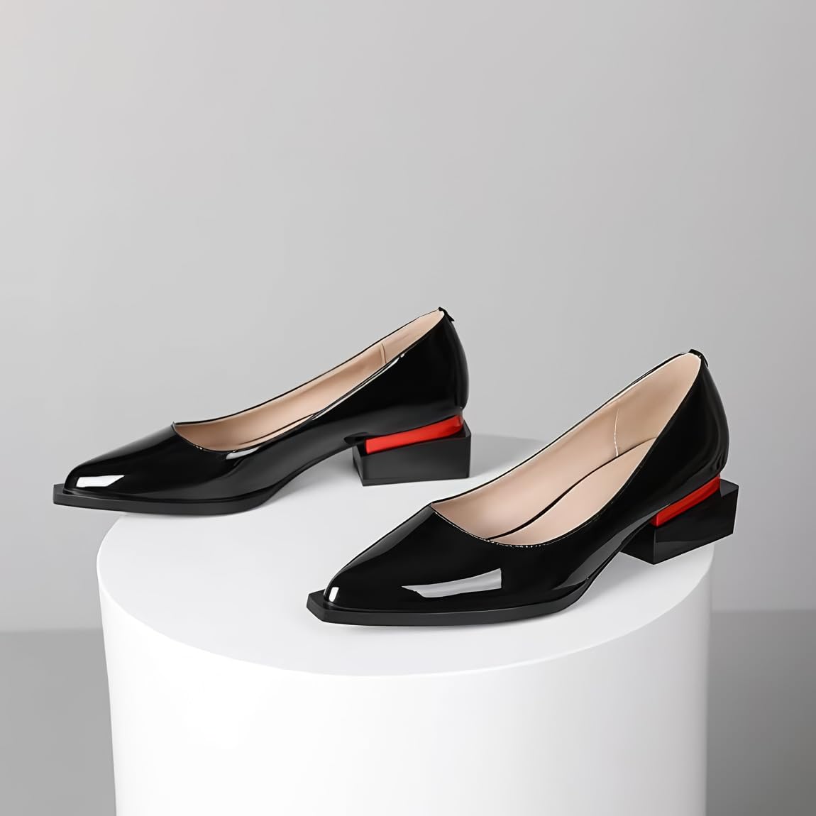 LingxiaUne Pumps for Women Comfortable Low Chucky Heel Shoes with Pointed Toe and Fashion Design for Work Size 6-12