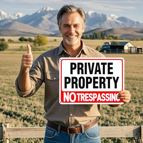 Image of 4 Pack large No Trespassing Signs Private Property, 12x8 In Aluminum Sign | Reflective aluminum signs, which are weather - resistant and easy to install, are suitable for courtyards, gates and fences