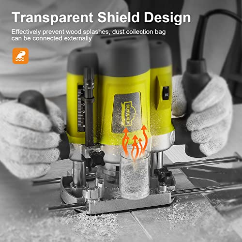 Wood Trimmer, DEWINNER Router Tool Electric Woodworking Power Router Trimmer,Variable Speed Hand Joiner Tool Plunge Router, Trimmer Laminator with 12PC 6mm 8mm Bits Collets 2 Wood Trimmer, DEWINNER Router Tool Electric Woodworking Power Router Trimmer,Variable Speed Hand Joiner Tool Plunge Router, Trimmer Laminator with 12PC 6mm 8mm Bits Collets - Image 2