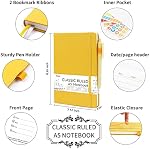 5 Pack Notebooks Journals Bulk with 5 Black Pens, Feela A5 Hardcover Notebook Classic Ruled Lined Journal Set with Pen Holder for School Business Journaling Note Taking, 120 GSM, 5.1”x8.3”, Yellow