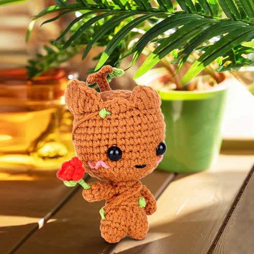 Image of Crochetta Crochet Kit for Beginners, Crochet Kits with Step-by-Step Video Tutorials, Learn to Crochet Animal Kit for Adults Kids, DIY Craft Knitting Supplies, Monkey Amigurumi Gift(40%+ Yarn)