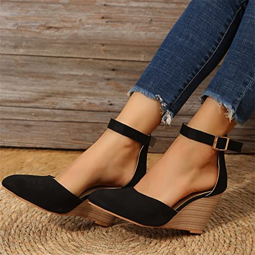 Closed Toe Wedges Heels for Women Dressy Platform Wedge Sandals Ankle Strap Heeled Espadrilles Sandals Ladies Comfortable Cork Summer Dress Shoes for Beach Wedding4