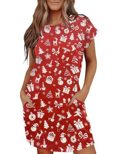 Image of Ekouaer Tshirt Nightgowns for Women Slub-Knit Sleepshirt Soft Night Gown Casual Sleepwear Night Shirt with Pockets S-2XL