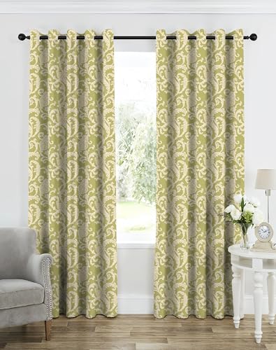Image of Casableu Anthem Kelso Cotton Look Door Curtains Pack of 2-9 Feet Long Door, Printed Design, Room Darkening Curtains with Tiebacks, Eyelet Style for Bedroom & Living Room Decor (Avocado, 9 feet)