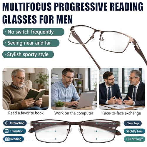 Image of Photochromic Progressive Multifocus Reading Glasses Men Transition Blue Light Blocking Multifocal Computer Readers