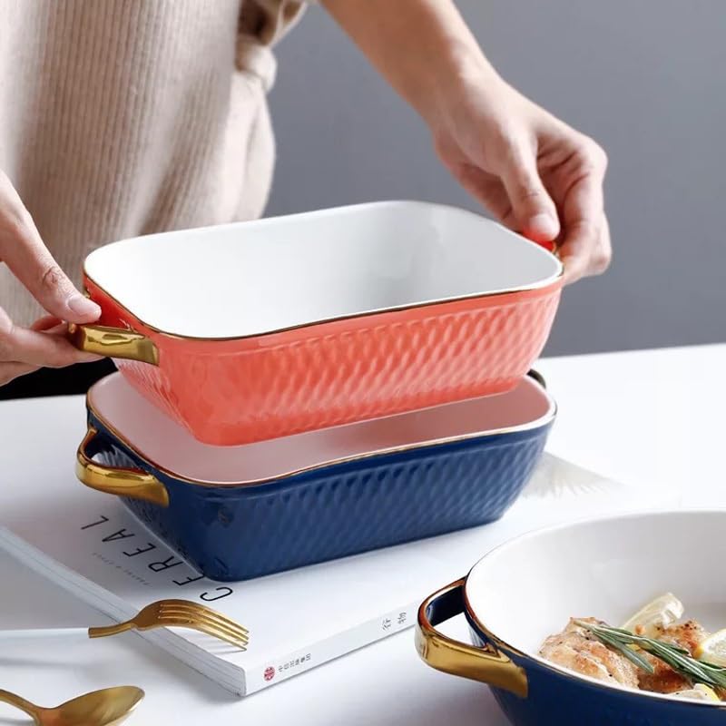 Fuente De Horno Bandeja for hornear con bordes dorados for rectangular(Blue)