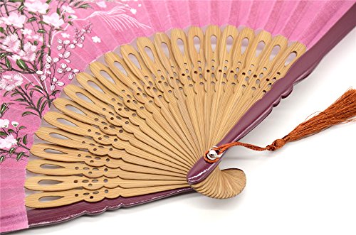 Omytea® "Grassflowers 8.27"(21Cm) Hand Held Folding Fans - With A Fabric Sleeve For Protection For Gifts - Chinese/Japanese Vintage Retro Style (Red) #TOP2