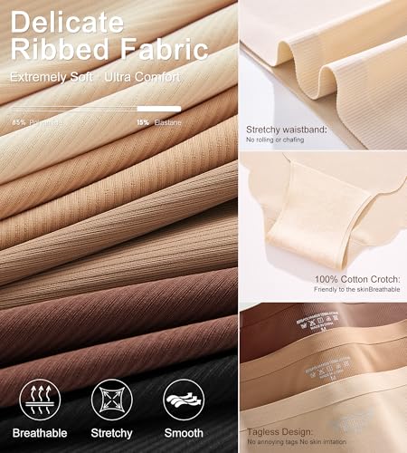 Image of SHARICCA Seamless High Waisted Underwear for Women Cheeky Underwear Wave Edge No Show Bikini Panties Ribbed Panties Pack