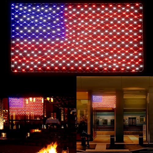Leisure world American Flag Lights 384 Super Bright LEDs Waterproof USA Flag Decoration for 250th Anniversary Independence Day (July 4th) Memorial Day Christmas & Holiday Party