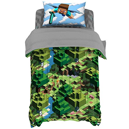 Image of Minecraft Creeper Twin Comforter Set 5 Piece Kids Bedding for Boys, Green