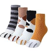 IYOU Katze Pfote Flauschige Socken Warm Weiß Streifen Slipper Socken Süß Lustig Schlafen Innen So...