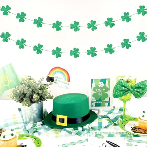 Image of St-Saint Patricks-Day Decorations Shamrock Green-Garland - 35ft St. Patrick's Day Decorations Hanging Decoration Streamers Banner, Baby Birthday Irish Party Decor Accessories Panduola
