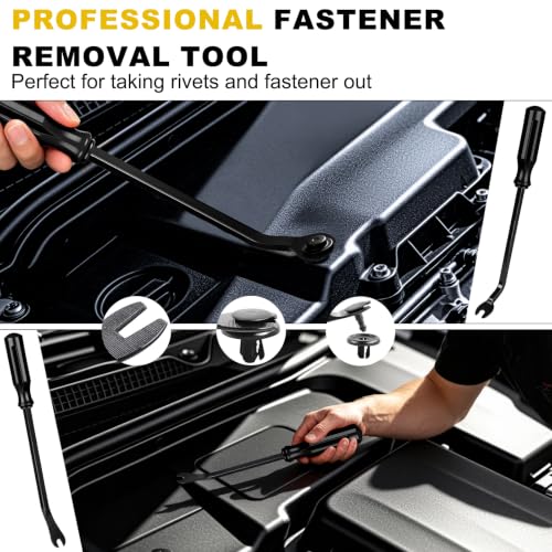 Image of 18 Pcs Auto Trim Removal Tool Kit with Non-Scratch Plastic Pry Tool Fastener Clip Pliers and Tire Caps Valve, Interior Door Panel Clip Removal Set for Vehicle Dash,Black