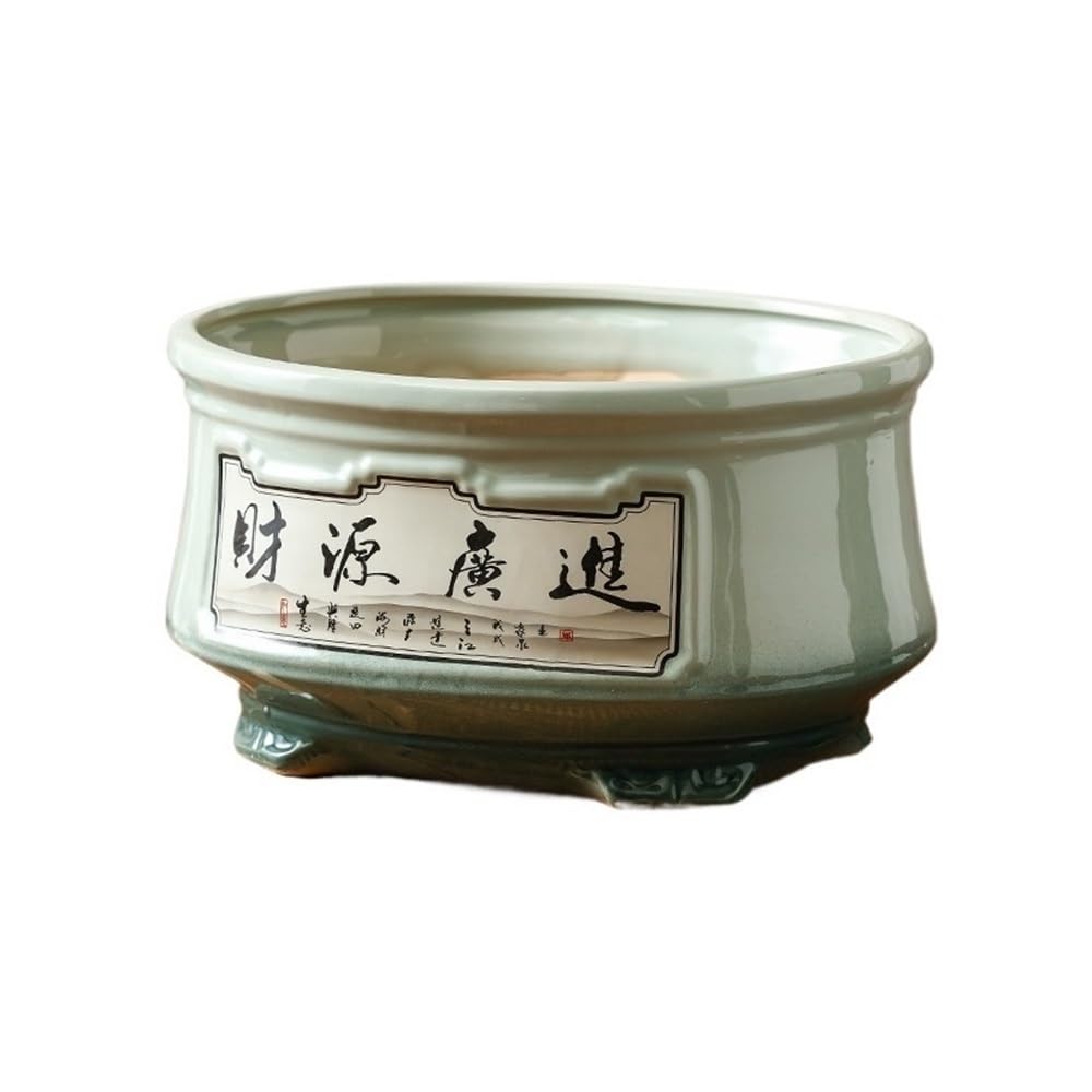 Z4T8M2K6G5 Indoor Plant Pots Chinese Oval Painted Large Caliber Orchid Plant Bonsai Pot with Drainage Hole Garden Planters(Small)
