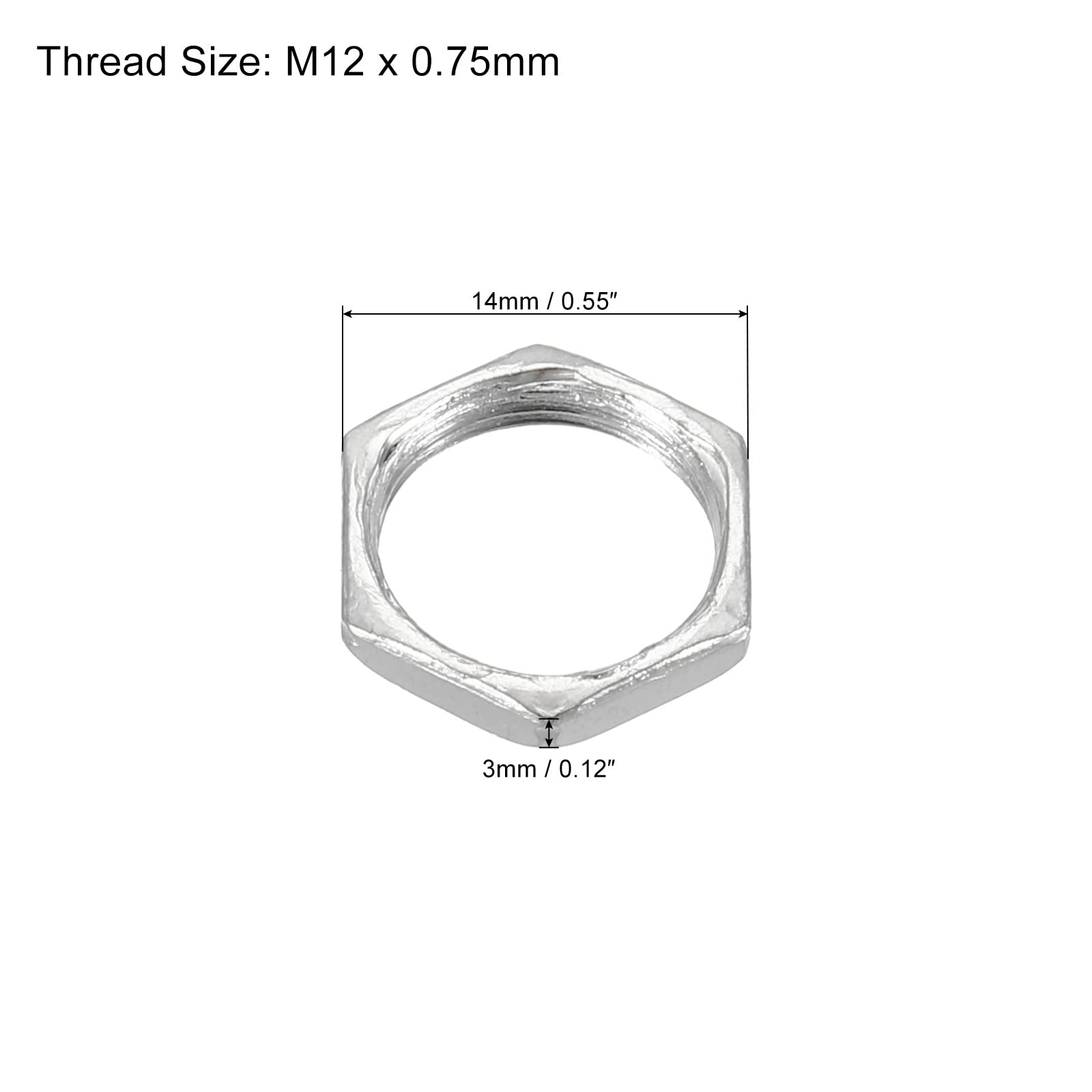 PATIKIL M12 x 0.75 Acciaio Esagonale Dadi, 30pz Metrico Filetto Zinco Placcato Finito Ferramenta Dadi Vite Bullone Elementi di fissaggio 3mm Altezza