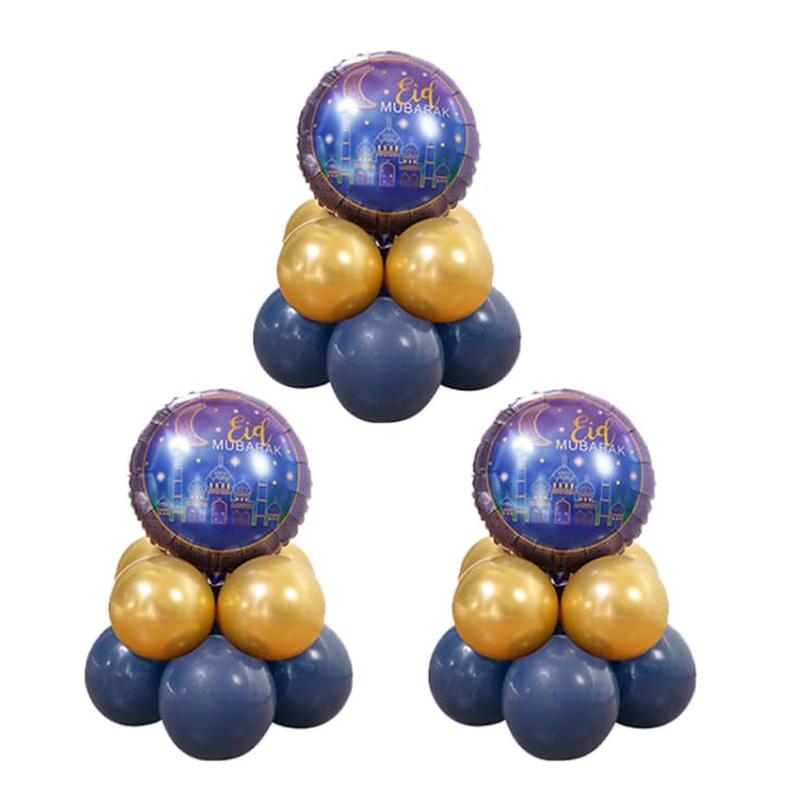 Eid Mubarak Table Balloon Column, Eid Mubarak Decorations (3 Eid Mubarak Purple & Gold)