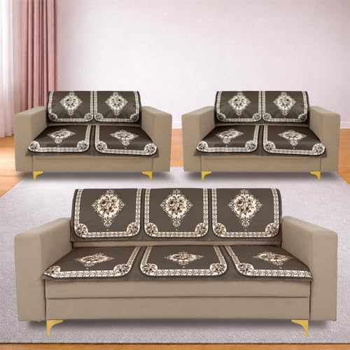 Image of Homerz Premium Waterproof Jasmine Joe Sofa Seat Cover - Floral Printed Sofa Protector | Non-Slip, Washable & Durable Sofa Protector (Coffee, 7 (3+2+2) Seater with Back)
