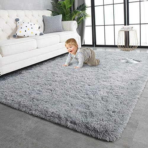 TWINNIS Super Soft Shaggy Rugs Fluffy Carpets, 6x9 Feet, Indoor Modern Plush Area Rugs for Living Room Bedroom Kids Room Nursery Home Decor, Upgrade Anti-Skid Durable Rectangular Fuzzy Rug, Grey