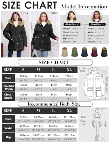 Lonya Winterjacke Damen Parka Winter Mäntel Fleecejacke Warm Mittellang Wasserabweisend Dicke Coat mit Kapuze Schwarz,M