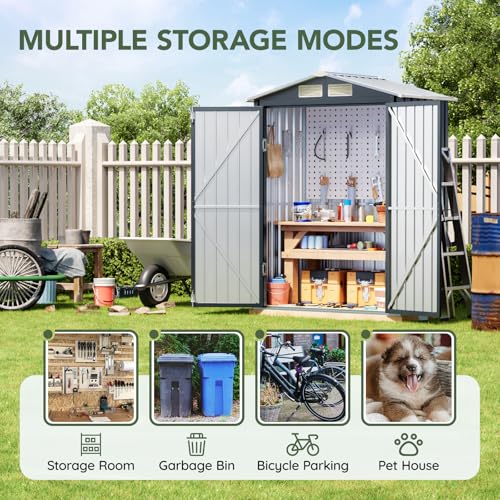Image of 5x3 FT Outdoor Metal Storage Shed, Double Door, 1 Clear Window, Tool Shed for Garden, Patio, Backyard
