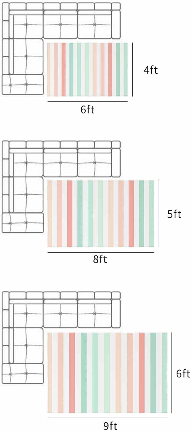 Outdoor Rug 4x6 ft Pink Green Stripes Outdoor Large Area Rug Non Slip Rubber Lines Striped Front Door Mat RV Rug Camping Carpet Patio Outdoor Rugs for Backyard Balcony Deck Porch Indoor Outside