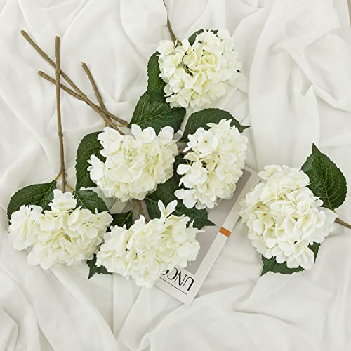 Floweroyal 6 Pièces Fleurs Artificielles d'hortensia Fleurs de Soie Blanche Grandes Fleurs pour Mariage Faire la Fête Centres de Table Arrangements Floraux.