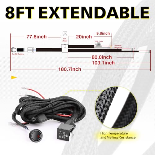Image of Wiring Harness 2 Leads, AKD Part Light Bar Wire Harness Kit for LED Light Bar Fog Lights w / 12V 40A Relay Fuse Rocker Switch Wiring Harness for ATV UTV SUV Offroad Trucks Pickup Boat