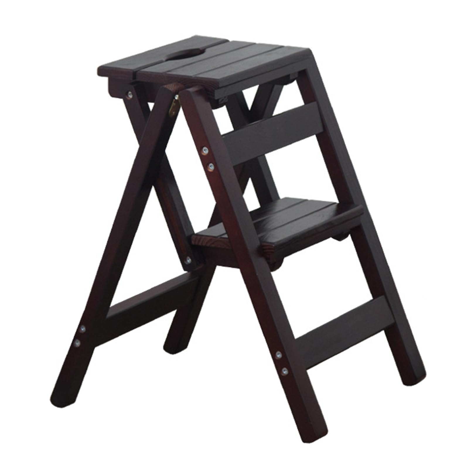 2 Layers Wood Step Stool Household Kitchen Folding Stool for Adults Portable Multi Functional Ladder Chair Indoor Library Stair Stool Thickened Foldable Step Stool (A)