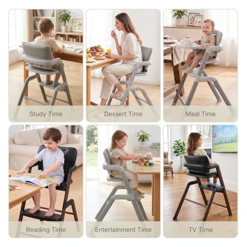 Image of Ezebaby High Chair for Babies Toddlers: Foldable Adjustable High Chairs with Removable Large Tray Easy-Clean Cushion Design Metal Baby High Chair(Grey)