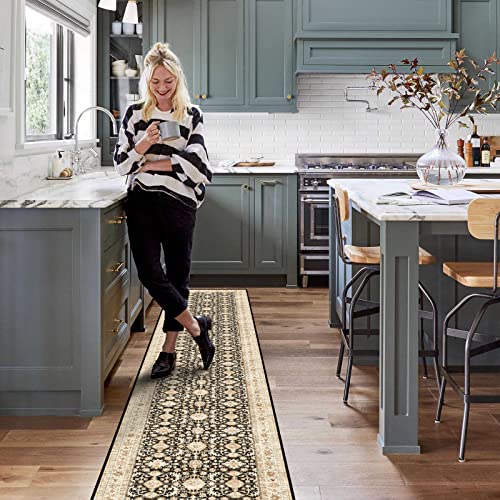 YOUFORTONG 2x12 Runner Rus for Hallways Soft Kitchen Rug Non Slip Rug Runner with Rubber Backing for Bathroom Washable Non Shedding Farmhouse Runner Rug (Black, 2X12)