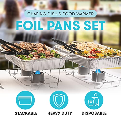 Disposable Chafing Dish Buffet Set Food Warming Trays - 3 Water Food Warmer Pans, 6 Foil Pans, 6 Lids - Buffet Set Trays Food Warmers for Parties & Events - Replacement Chafing Dishes for Catering