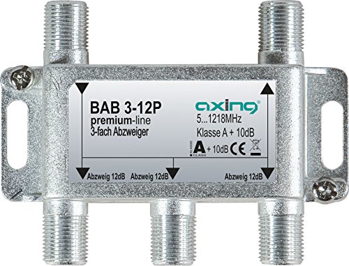 Axing BAB 3-12P Triple Splitter 12dB Cable TV CATV Multimedia DVB-T2 Class A+, 10dB, 5-1218 MHz Metal