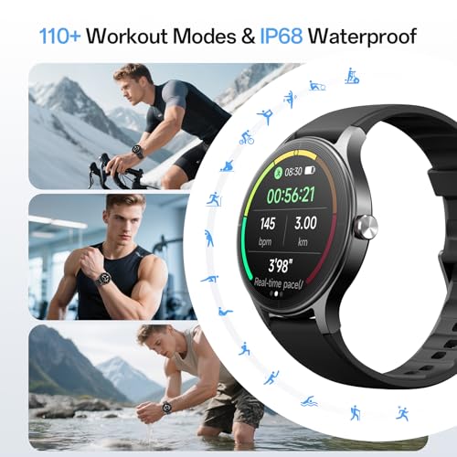 Image of Woneligo Smart Watch,1.57inch AMOLED Touchscreen Fitness Watch for iPhone & Android,Heart Rate /Sp02 /Sleep Monitor,110+ Sport Modes IP68 Waterproof Bluetooth Calls,2 Bands (Black, 1.27)