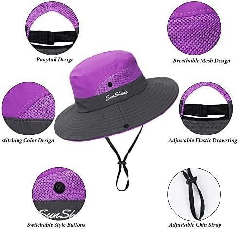 Women's Outdoor UV-Protection-Foldable Sun-Hats Mesh Wide-Brim Beach Fishing Hat with Ponytail-Hole - Image 8